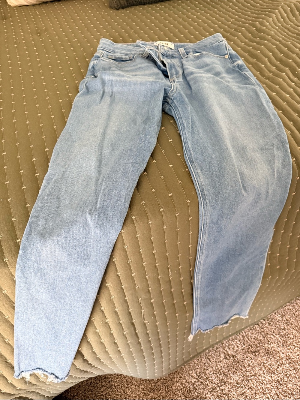 PAIGE Light Blue Cropped Straight Jeans